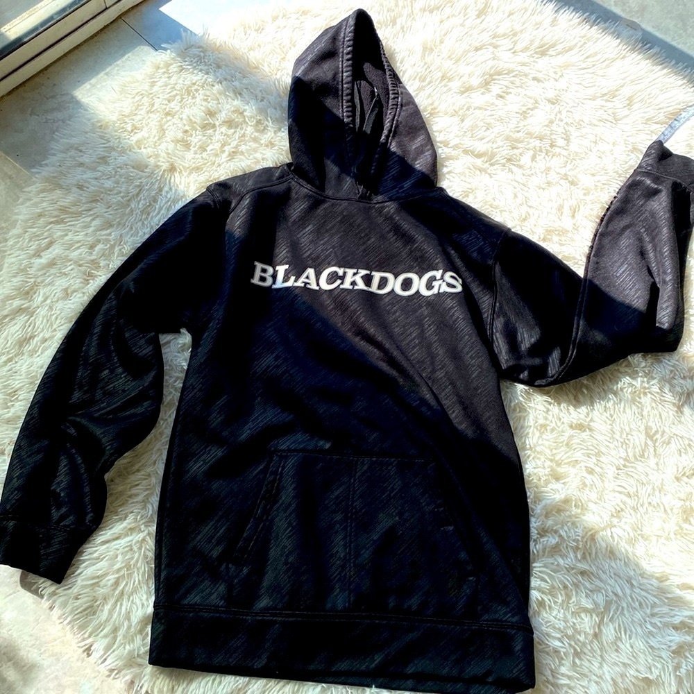 MEN’S BLACK BADGER SPORT BLACKDOGS PULLOVER HOODIE with pouch Sz S…